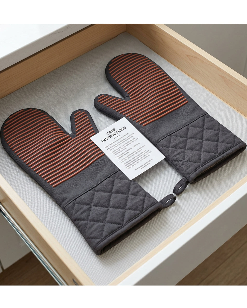 Yomur Ridged Silicone-Surface Oven Mitt Pair Charcoal Terracotta 14 Inch - Lifestyle view