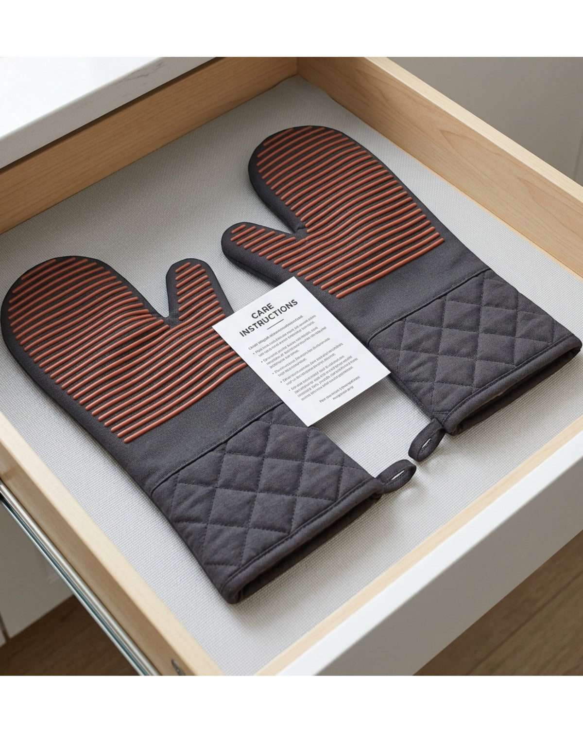 Yomur Ridged Silicone-Surface Oven Mitt Pair Charcoal Terracotta 14 Inch - Lifestyle view