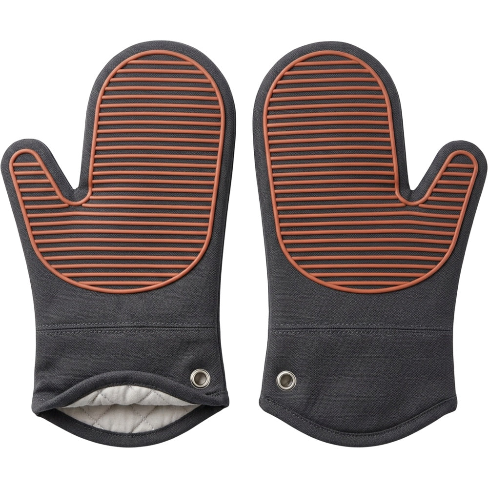 Yomur Ridged Silicone-Surface Oven Mitt Pair Charcoal Terracotta 14 Inch - Product view