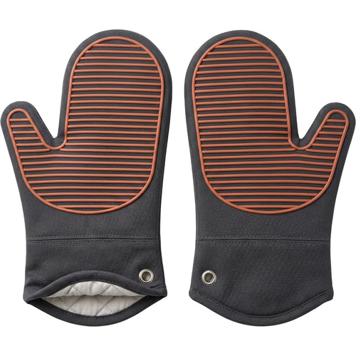 Yomur Ridged Silicone-Surface Oven Mitt Pair Charcoal Terracotta 14 Inch - Product view